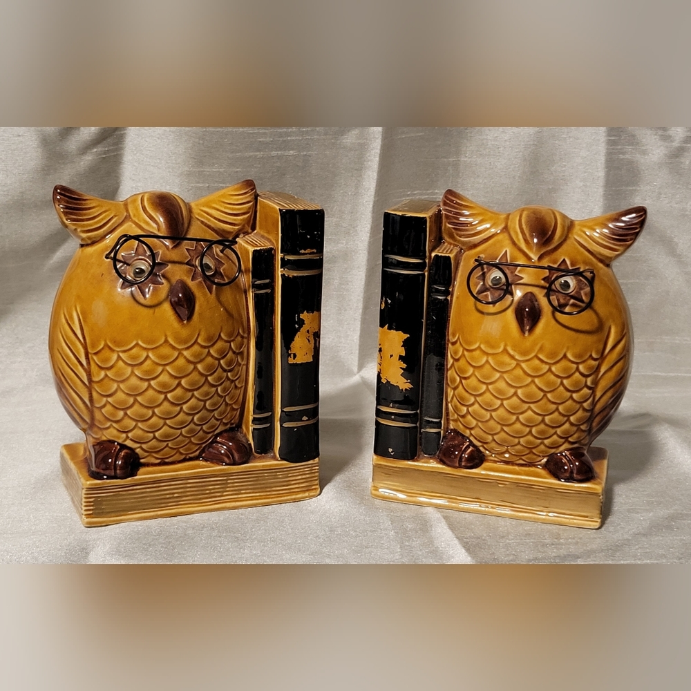 Vintage Japan Ceramic Owl Bookends